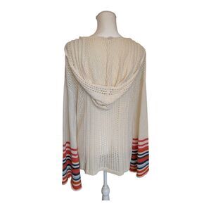 Hem & Thread Women's Size L Hooded Pullover Beachy Sweater Rainbow Sleeve Boho